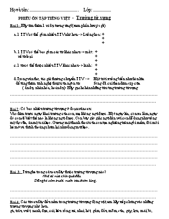 Phiếu ôn tập Tiếng Việt Lớp 8 - Trường từ vựng