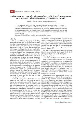 Phương pháp dạy học văn bản đa phương thức ở trường trung học qua khảo sát sách giáo khoa Literature 6, Hoa Kì