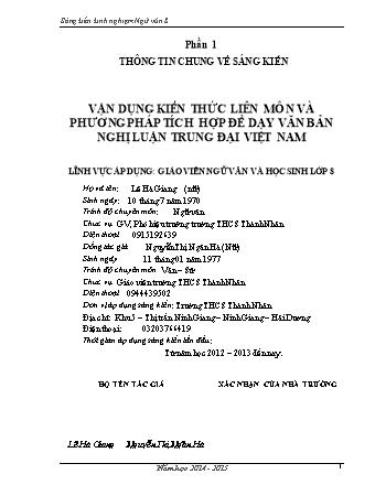 Sáng kiến kinh nghiệm Vận dụng kiến thức liên môn và phương pháp tích hợp để dạy văn bản nghị luận trung đại Việt Nam