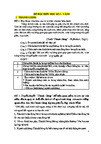 Tổng hợp đề đọc hiểu Ngữ văn Lớp 6 - Chương trình học kì 1