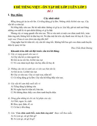 8 Đề Tiếng Việt ôn tập hè lớp 2 lên lớp 3