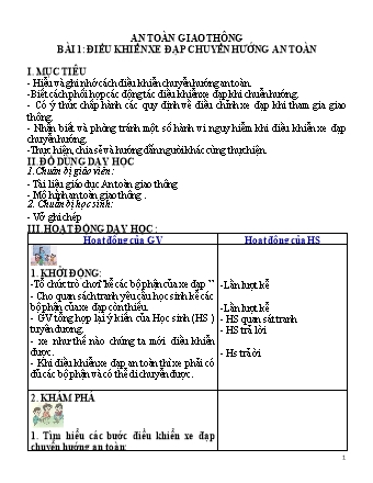 Giáo án An toàn giao thông Lớp 5 - Năm học 2020-2021