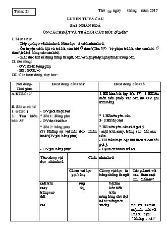 Giáo án Luyện từ và câu, Tập viết, Tập làm văn 3 - Tuần 21, 22