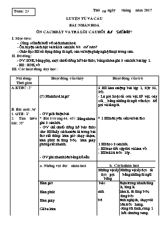 Giáo án Luyện từ và câu, Tập viết, Tập làm văn 3 - Tuần 23, 24