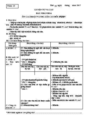 Giáo án Luyện từ và câu, Tập viết, Tập làm văn 3 - Tuần 25, 26