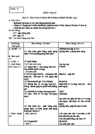 Giáo án Toán học Lớp 3 - Tuần 11