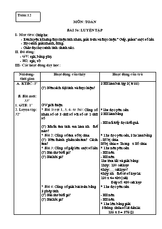 Giáo án Toán học Lớp 3 - Tuần 12