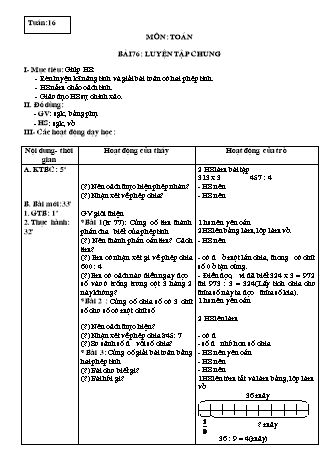 Giáo án Toán học Lớp 3 - Tuần 16