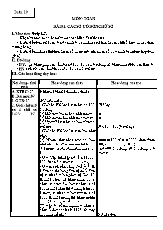 Giáo án Toán học Lớp 3 - Tuần 19