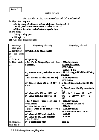 Giáo án Toán học Lớp 3 - Tuần 1