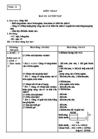 Giáo án Toán học Lớp 3 - Tuần 21