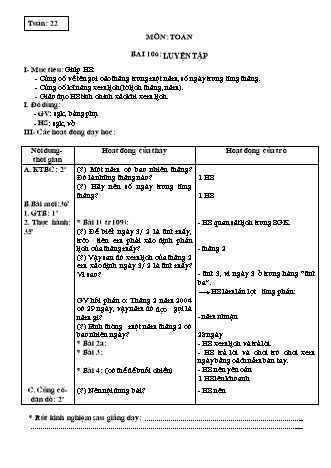 Giáo án Toán học Lớp 3 - Tuần 22