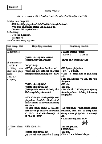 Giáo án Toán học Lớp 3 - Tuần 23