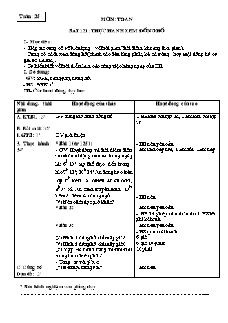 Giáo án Toán học Lớp 3 - Tuần 25