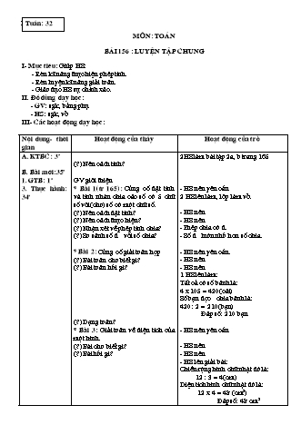 Giáo án Toán học Lớp 3 - Tuần 32