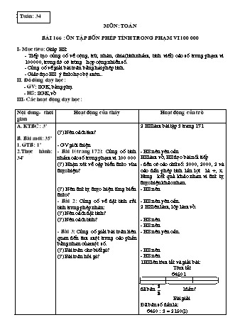 Giáo án Toán học Lớp 3 - Tuần 34