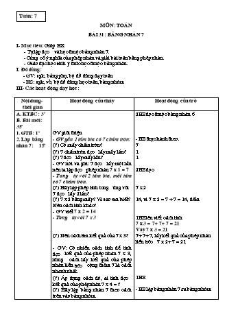 Giáo án Toán học Lớp 3 - Tuần 7