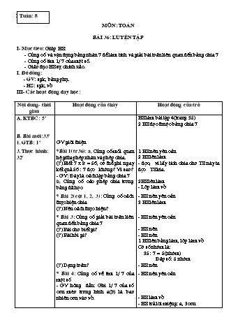 Giáo án Toán học Lớp 3 - Tuần 8