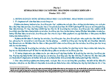 Kế hoạch dạy học các môn học, hoạt động giáo dục Lớp 4 - Năm học 2021-2022
