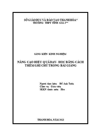 Sáng kiến kinh nghiệm Nâng cao hiệu quả dạy học bằng cách thêm ghi chú trong bài giảng
