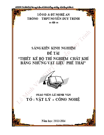 Sáng kiến kinh nghiệm Thiết kế bộ thí nghiệm chất khí bằng những vật liệu phế thải