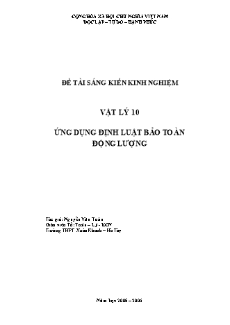 Sáng kiến kinh nghiệm Ứng dụng định luật bảo toàn động lượng Sáng kiến kinh nghiệm Ứng dụng định luật bảo toàn động lượng