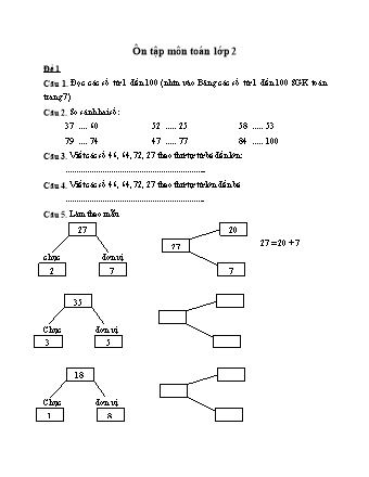 10 Đề ôn tập môn Toán Lớp 2 - Trường Tiểu học Tân Long A (Có đáp án)