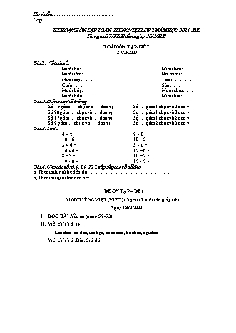 10 Đề ôn tập môn Toán + Tiếng Việt Lớp 1 - Năm học 2019-2020 - Trường Tiểu học Tân Long A