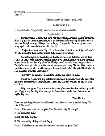 2 Đề ôn tập môn Tiếng Việt + Toán Lớp 5 - Năm học 2019-2020 - Trường Tiểu học Tân Long A (Có đáp án)