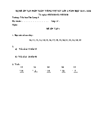 2 Đề ôn tập môn Toán + Tiếng Việt Khối 3 - Năm học 2019-2020 - Trường Tiểu học Tân Long A