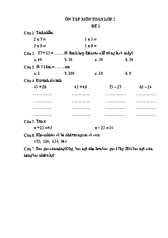 2 Đề ôn tập môn Toán + Tiếng Việt Lớp 2 - Tiểu học Tân Long A