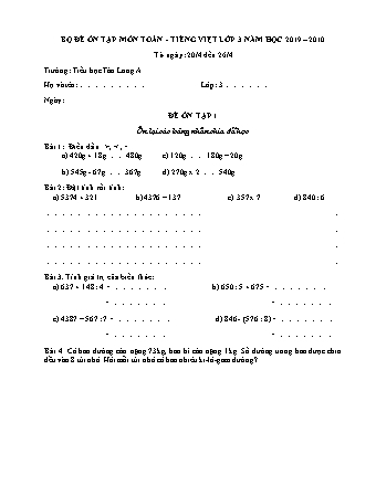 3 Đề ôn tập môn Tiếng Việt + Toán Lớp 3 - Năm học 2019-2020 - Trường Tiểu học Tân Long A (Có đáp án)