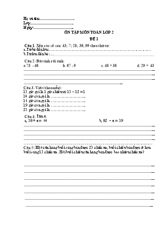 3 Đề ôn tập môn Toán + Tiếng Việt Khối 2 - Năm học 2019-2020 - Trường Tiểu học Tân Long A (Có đáp án)