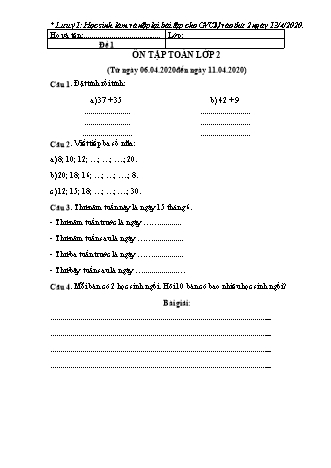 3 Đề ôn tập môn Toán + Tiếng Việt Lớp 2 - Năm học 2019-2020 - Trường Tiểu học Tân Long A (Có đáp án)