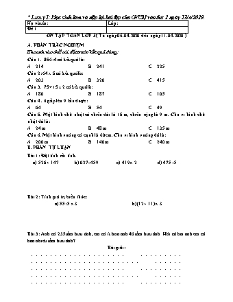 3 Đề ôn tập môn Toán + Tiếng Việt Lớp 3 - Năm học 2019-2020 - Trường Tiểu học Tân Long A (Có đáp án)