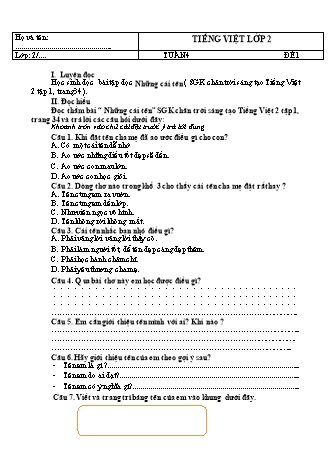 5 Đề ôn tập môn Tiếng Việt Lớp 2 - Tuần 4 - Năm học 2021-2022 - Trường Tiểu học Tân Long A (Có đáp án)