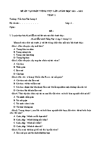 5 Đề ôn tập môn Tiếng Việt Lớp 3 - Tuần 2 - Năm học 2021-2022 - Trường Tiểu học Tân Long A (Có đáp án)