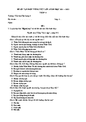 5 Đề ôn tập môn Tiếng Việt Lớp 3 - Tuần 4 - Năm học 2021-2022 - Trường Tiểu học Tân Long A (Có đáp án)