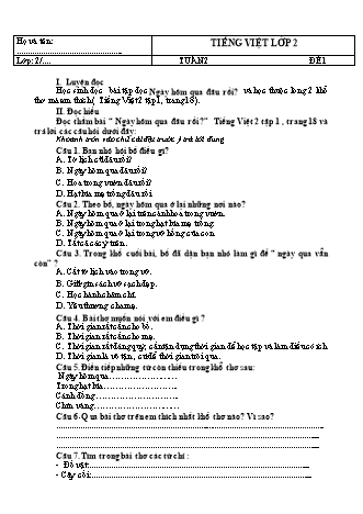 6 Đề ôn tập môn Tiếng Việt Lớp 2 - Tuần 2 - Năm học 2021-2022 - Trường Tiểu học Tân Long A (Có đáp án)
