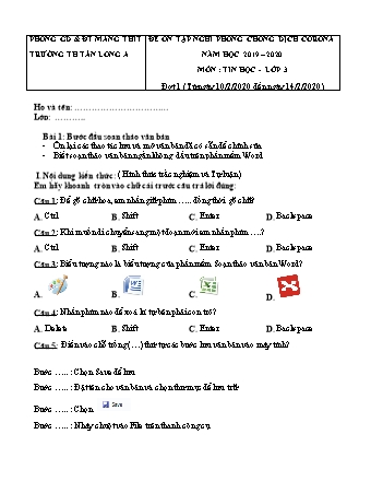 6 Đề ôn tập nghỉ phòng chống dịch Corona môn Tin học Lớp 3 - Năm học 2019-2020 - Trường Tiểu học Tân Long A