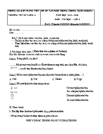 6 Đề ôn tập nghỉ phòng chống dịch Corona môn Tin học Lớp 4 - Năm học 2019-2020 - Trường Tiểu học Tân Long A