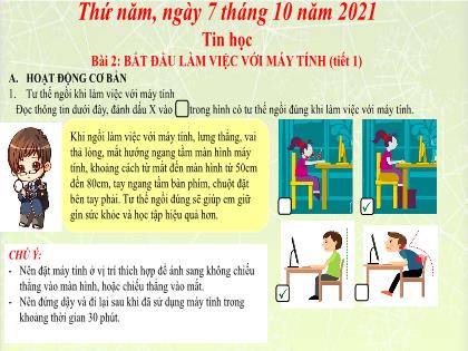 Bài giảng Tin học Lớp 3 - Bài 2: Bắt đầu làm việc với máy tính (Tiết 1) - Năm học 2021-2022 - Trường Tiểu học Tân Long Hội A