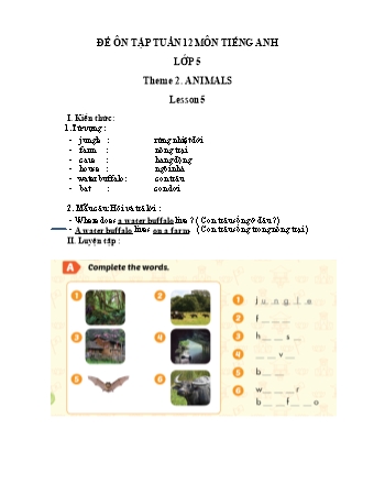 Bài ôn tập môn Tiếng Anh Lớp 5 - Tuần 12 - Theme 2: Animals. Lesson 5 - Năm học 2021-2022 - Trường Tiểu học Tân Long A