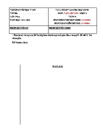 Bài tập ôn tập môn Tập làm văn Lớp 5 - Tuần 4 - Năm học 2021-2022 - Nguyễn Chí Thành (Có đáp án)