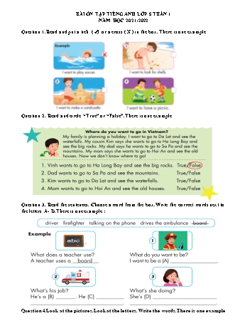 Bài tập ôn tập môn Tiếng Anh Lớp 5 - Tuần 1 - Năm học 2021-2022 - Trường Tiểu học Tân Long A (Có đáp án)