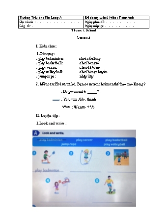 Bài tập ôn tập môn Tiếng Anh Lớp 5 - Tuần 6 - Lesson1+2 - Năm học 2021-2022 - Trường Tiểu học Tân Long A