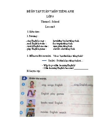 Bài tập ôn tập môn Tiếng Anh Lớp 5 - Tuần 7 - Theme 1: School. Lesson 5 - Năm học 2021-2022 - Trường Tiểu học Tân Long A