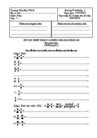 Bài tập ôn tập môn Toán Lớp 5 - Tuần 2 - Năm học 2021-2022 - Nguyễn Chí Thành (Có đáp án)
