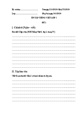 Bài tập ôn tập môn Toán và Tiếng Việt Lớp 2 - Năm học 2019-2020 - Trường Tiểu học Tân Long A