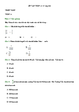 Bài tập ôn tập Toán + Tiếng Việt Lớp 5 - Tuần 3+4 - Trường Tiểu học Tân Long Hội A (Có đáp án)